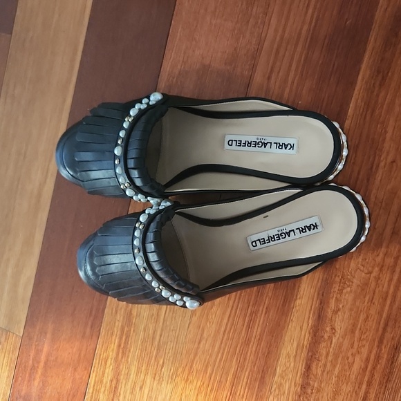 Karl Lagerfeld Pearl and Black Leather Loafers Size 9.5 - Picture 2 of 14